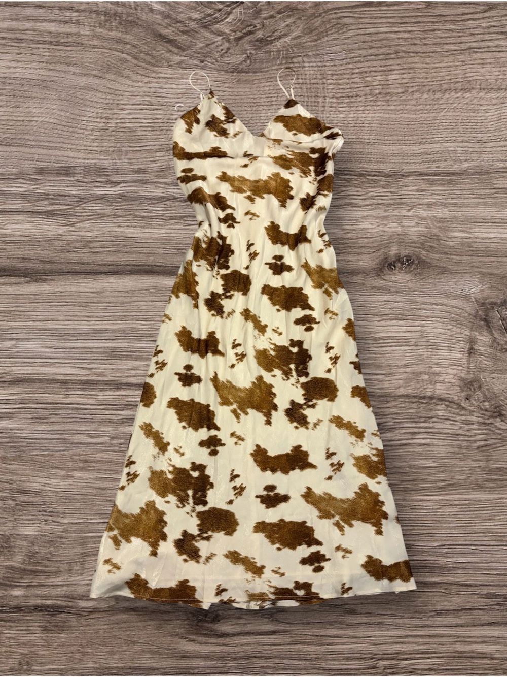 Zara Cream Slip Midi Dress with Brown Spot Print